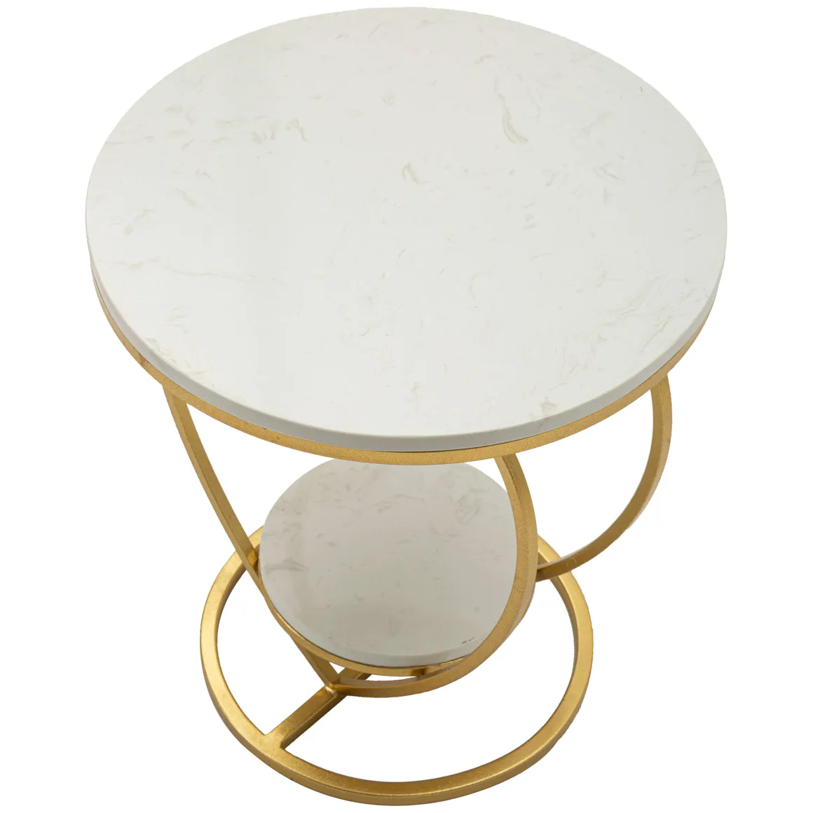 Tavolino da Salotto Bianco Marmo oro Struttura a Cuore Forma Rotondo 40x40x46h cm, Colore Ripiano Bianco - Masaka