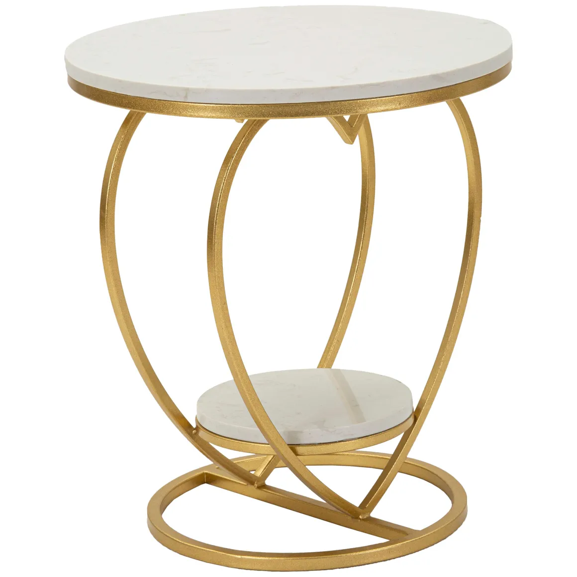 Tavolino da Salotto Bianco Marmo oro Struttura a Cuore Forma Rotondo 40x40x46h cm, Colore Ripiano Bianco - Masaka