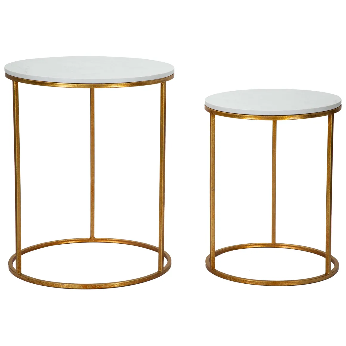Tavolino da Salotto Bianco Marmo oro set da 2, Ripiano Effetto Marmo Forma Rotondo 52x52x63h cm, Colore Ripiano Bianco - Jomsom