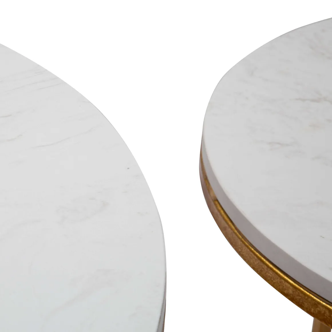 Tavolino da Salotto Bianco Marmo oro set da 2, Ripiano Effetto Marmo Forma Rotondo 52x52x63h cm, Colore Ripiano Bianco - Jomsom