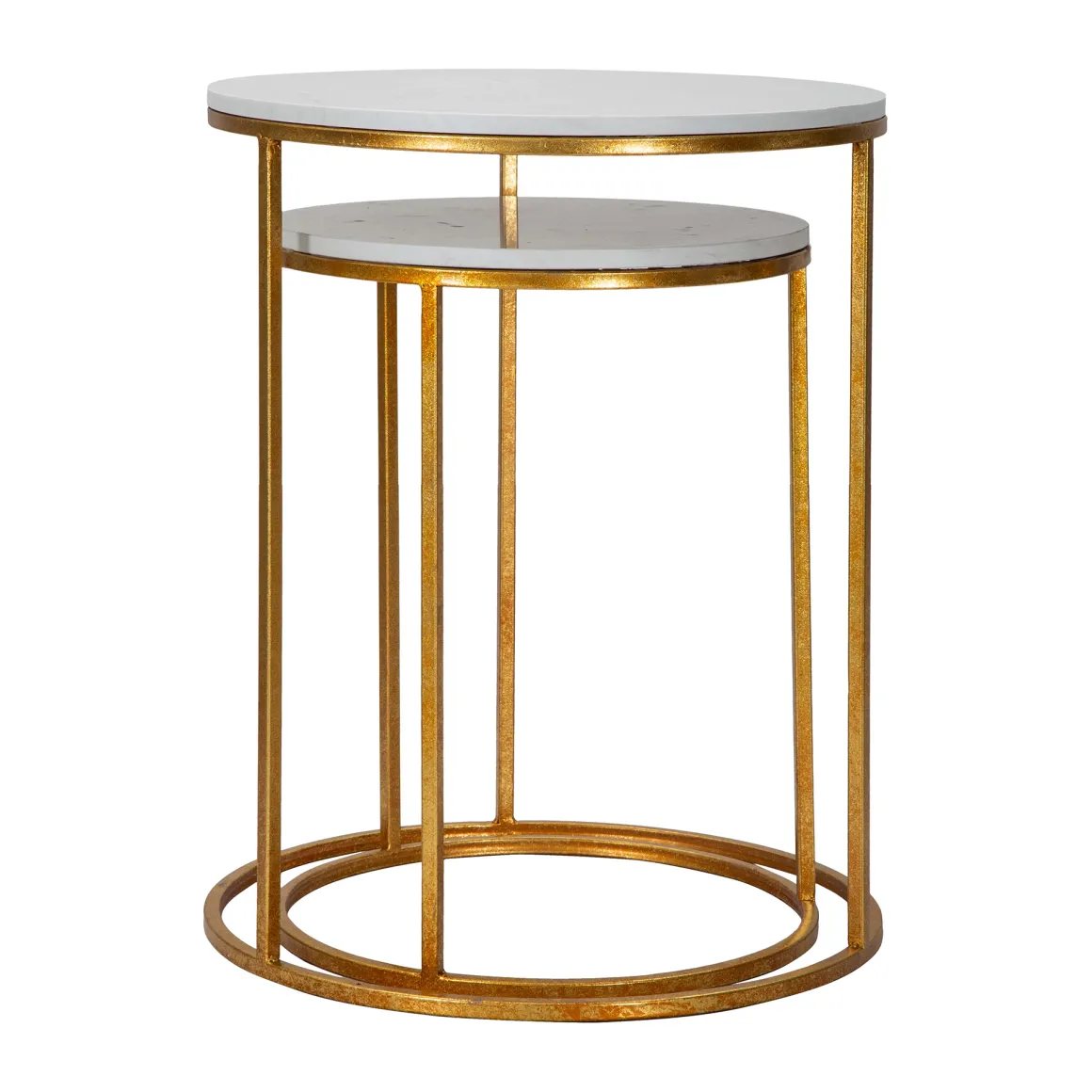 Tavolino da Salotto Bianco Marmo oro set da 2, Ripiano Effetto Marmo Forma Rotondo 52x52x63h cm, Colore Ripiano Bianco - Jomsom