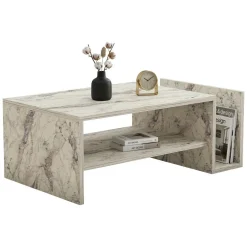 Tavolino da Salotto Bianco Marmo un Vano Forma Rettangolare 87x50x32h cm, Sfumatura Colore Ripiano Marmo - Piuro