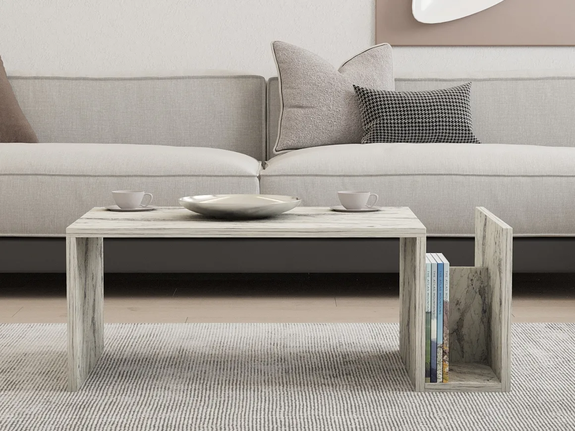 Tavolino da Salotto Bianco Marmo un Vano Forma Rettangolare 87x50x32h cm, Sfumatura Colore Ripiano Marmo - Piuro