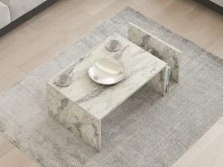 Tavolino da Salotto Bianco Marmo un Vano Forma Rettangolare 87x50x32h cm, Sfumatura Colore Ripiano Marmo - Piuro