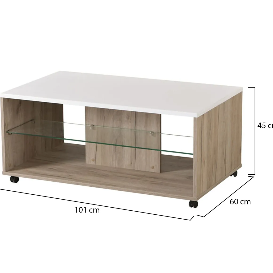 Tavolini Da Salotto > Dmora Tavolino da Salotto Bianco Marrone Noce set 3 Pezzi Impilabili Forma Rettangolare 49x36x42h cm, Colore Struttura Marrone - Cerrione Marrone, Bianco Noce