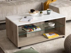 Tavolini Da Salotto > Dmora Tavolino da Salotto Bianco Marrone Noce set 3 Pezzi Impilabili Forma Rettangolare 49x36x42h cm, Colore Struttura Marrone - Cerrione Marrone, Bianco Noce