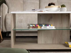 Tavolino da Salotto Bianco Marrone Noce con Ruote 2 Vani 101x60x45h cm, Forma Rettangolare - Giussano