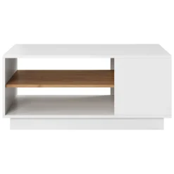 Tavolino da Salotto Bianco Marrone Rovere 2 Vani Forma Rettangolare 100x46x60h cm, Colore Ripiano Bianco - Karada