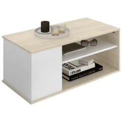 Tavolino da Salotto Bianco Marrone Rovere Cassetti 50x100x42h cm, 3 Vani - Fargo