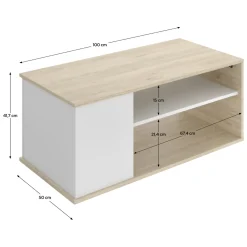 Tavolino da Salotto Bianco Marrone Rovere Cassetti 50x100x42h cm, 3 Vani - Fargo