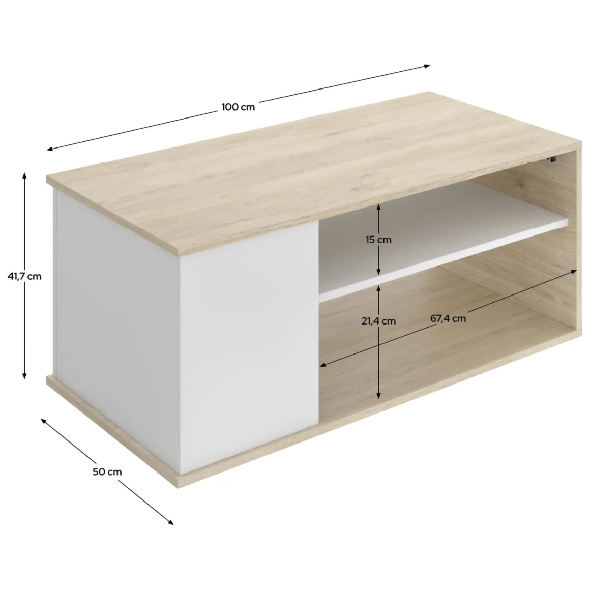 Tavolino da Salotto Bianco Marrone Rovere Cassetti 50x100x42h cm, 3 Vani - Fargo