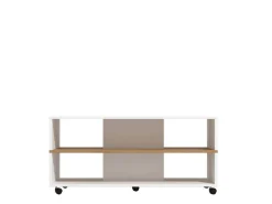 Tavolino da Salotto Bianco Marrone Rovere Nodi con Ruote 2 Vani 101x54.5x47.5h cm, Forma Rettangolare - Erice