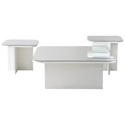 Tavolini Da Salotto > Dmora Tavolino da Salotto Modulabile Forma Rettangolare 80x80x30h cm, Materiale Piano in Vetro - Pagliara Bianco