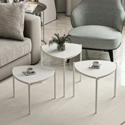 Tavolino da Salotto Bianco Modulabile Forma Triangolare 45x45x45h cm, Materiale Piano in Legno Nobilitato - Carro