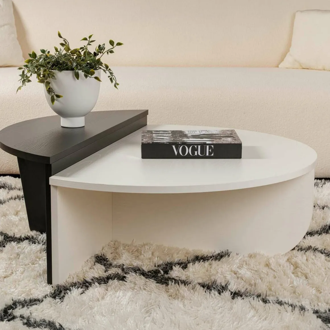 Tavolini Da Salotto > Dmora Tavolino da Salotto Bianco Nero Modulabile Forma Rettangolare 75x50x38h cm, Colore Struttura Nero - Urbania Nero, Bianco
