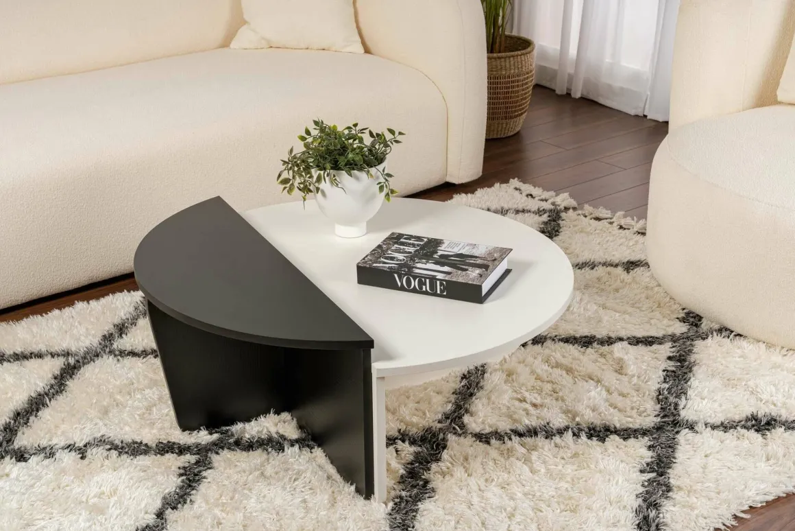 Tavolini Da Salotto > Dmora Tavolino da Salotto Bianco Nero Modulabile Forma Rettangolare 75x50x38h cm, Colore Struttura Nero - Urbania Nero, Bianco
