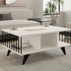 Tavolino da Salotto Bianco Nero con Piedini 3 Vani 90x60x40h cm, Forma Rettangolare - Dogliani