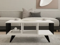 Tavolino da Salotto Bianco Nero con Piedini 3 Vani 90x60x40h cm, Forma Rettangolare - Dogliani