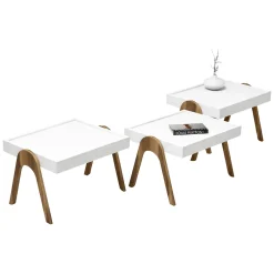 Tavolini Da Salotto > Dmora Tavolino da Salotto Bianco Noce Marrone set 3 Pezzi Impilabili Forma Rettangolare 54x40x64h cm, Colore Struttura Marrone - Strembo Marrone, Bianco Noce