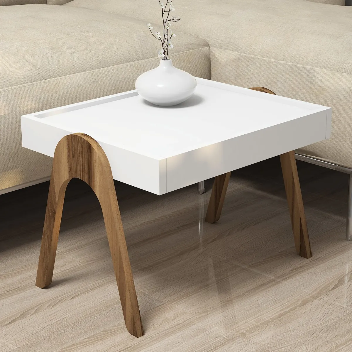 Tavolini Da Salotto > Dmora Tavolino da Salotto Bianco Noce Marrone set 3 Pezzi Impilabili Forma Rettangolare 54x40x64h cm, Colore Struttura Marrone - Strembo Marrone, Bianco Noce