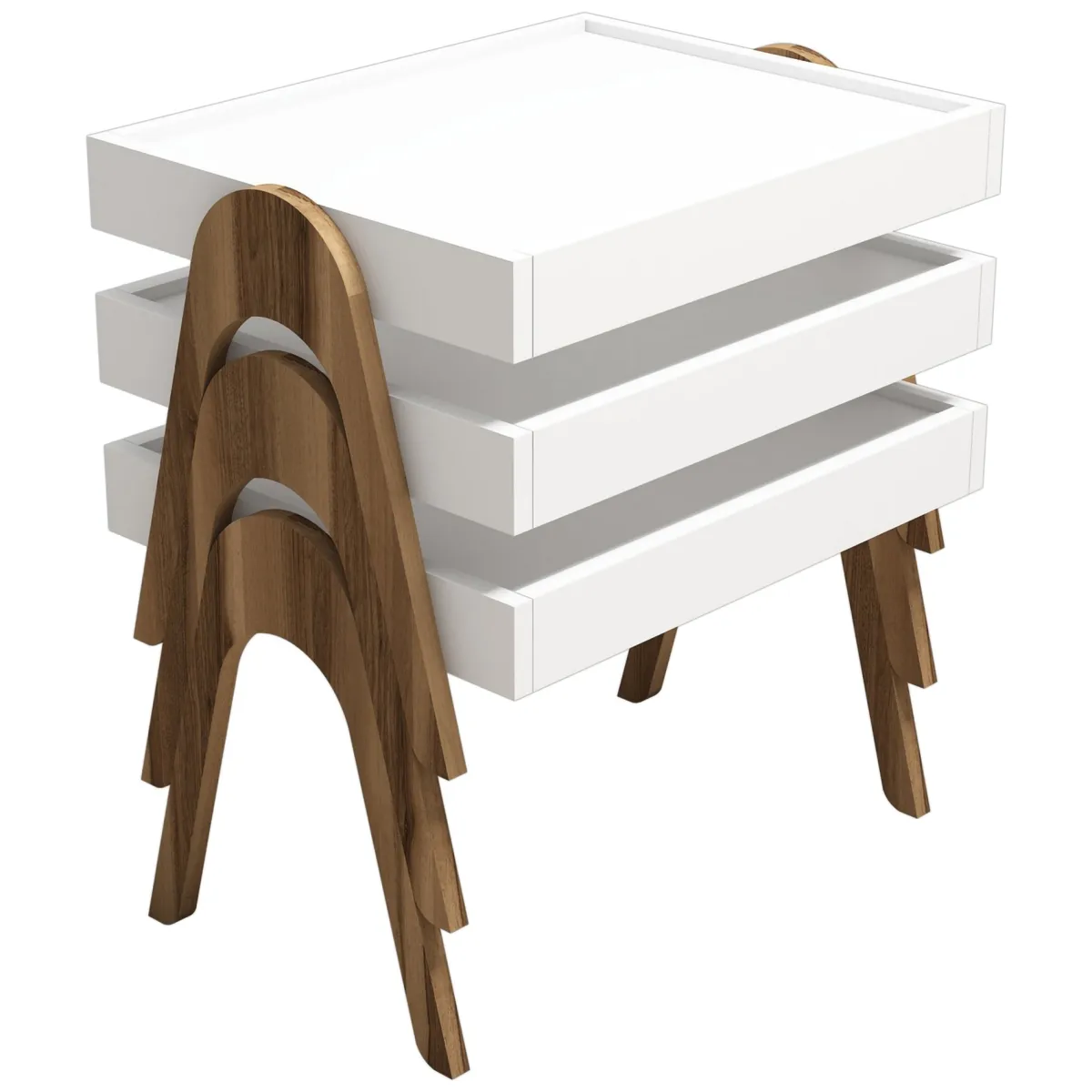 Tavolini Da Salotto > Dmora Tavolino da Salotto Bianco Noce Marrone set 3 Pezzi Impilabili Forma Rettangolare 54x40x64h cm, Colore Struttura Marrone - Strembo Marrone, Bianco Noce