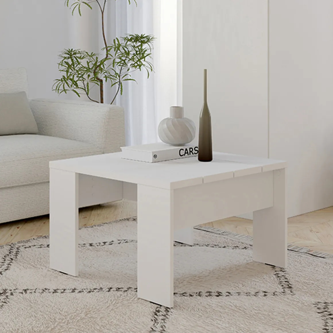 Tavolino da Salotto Bianco Opaco Forma Quadrato Colore Ripiano Bianco 67x67x43h cm, Sfumatura Colore Struttura Opaco - Magre