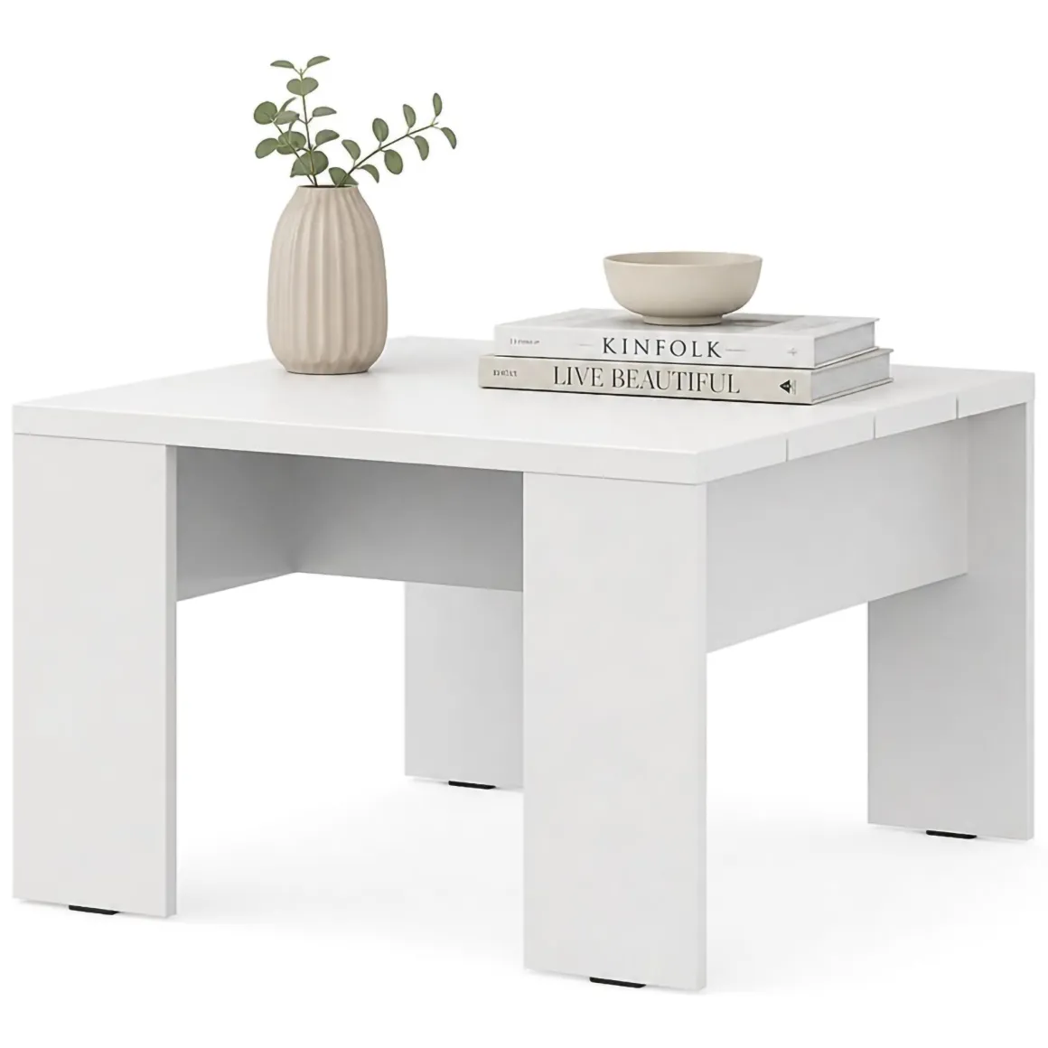 Tavolino da Salotto Bianco Opaco Forma Quadrato Colore Ripiano Bianco 67x67x43h cm, Sfumatura Colore Struttura Opaco - Magre