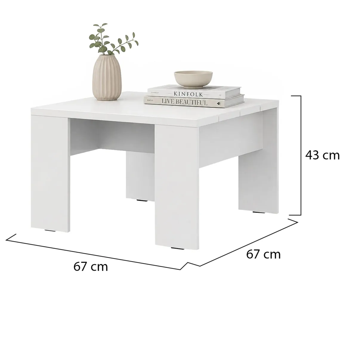 Tavolino da Salotto Bianco Opaco Forma Quadrato Colore Ripiano Bianco 67x67x43h cm, Sfumatura Colore Struttura Opaco - Magre