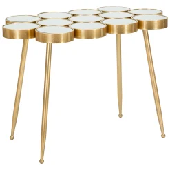 Tavolini Da Salotto > Dmora Tavolino da Salotto Bianco oro Forma Rotondo Colore Ripiano Bianco 43x35x43h cm, Materiale Struttura in Plastica - Kep Oro, Bianco