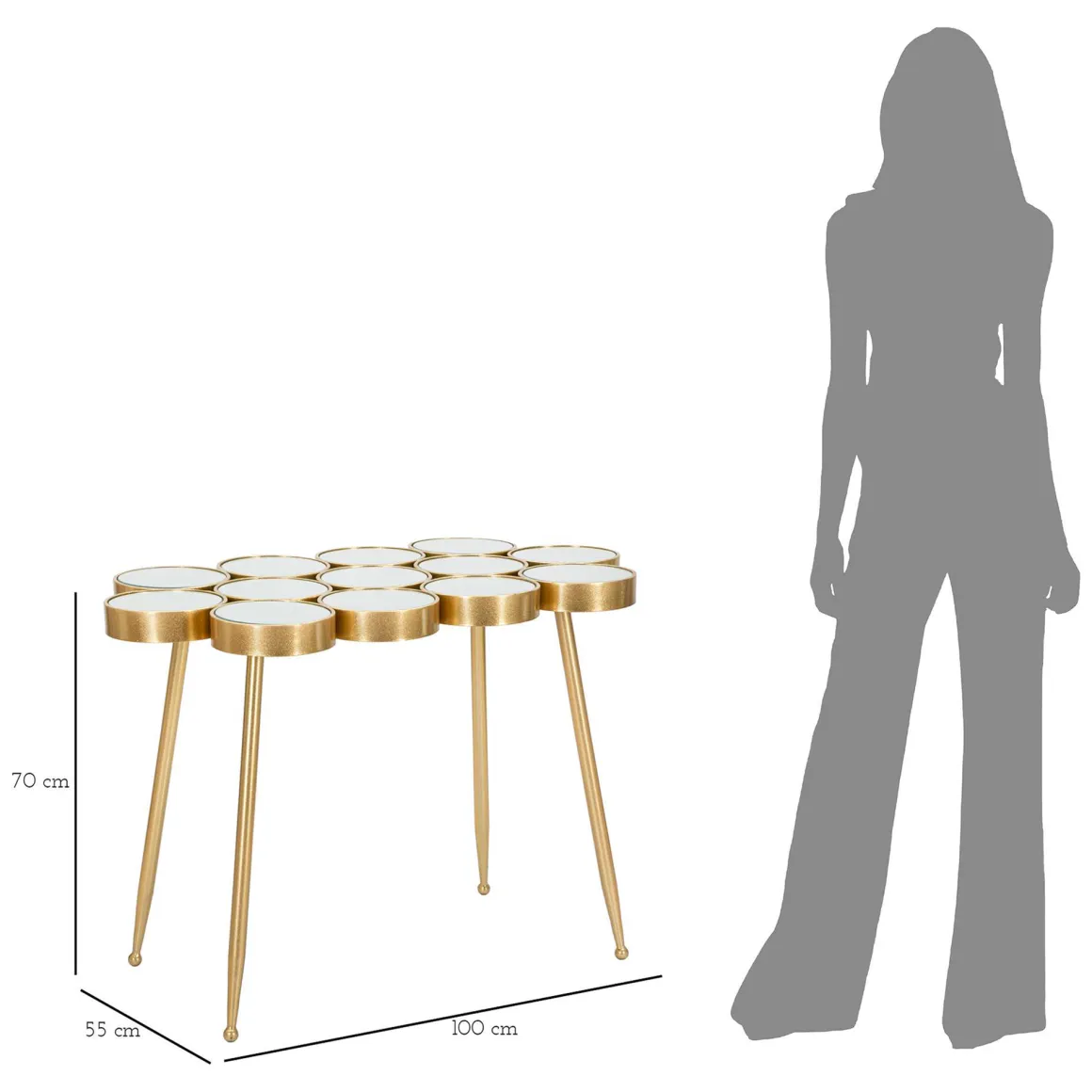 Tavolino da Salotto Bianco oro Forma Rettangolare Colore Ripiano Bianco 100x55x70h cm, Materiale Struttura in Vetro - Raisa