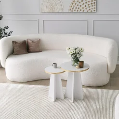 Tavolino da Salotto Bianco oro Modulabile Forma Rotondo 40x40x50h cm, Colore Struttura oro - Cardito