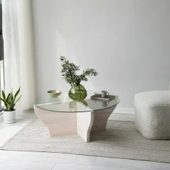 Tavolini Da Salotto > Dmora Tavolino da Salotto Portariviste Forma Rettangolare 105x65x30h cm, Materiale Piano in Vetro - Kallias Bianco