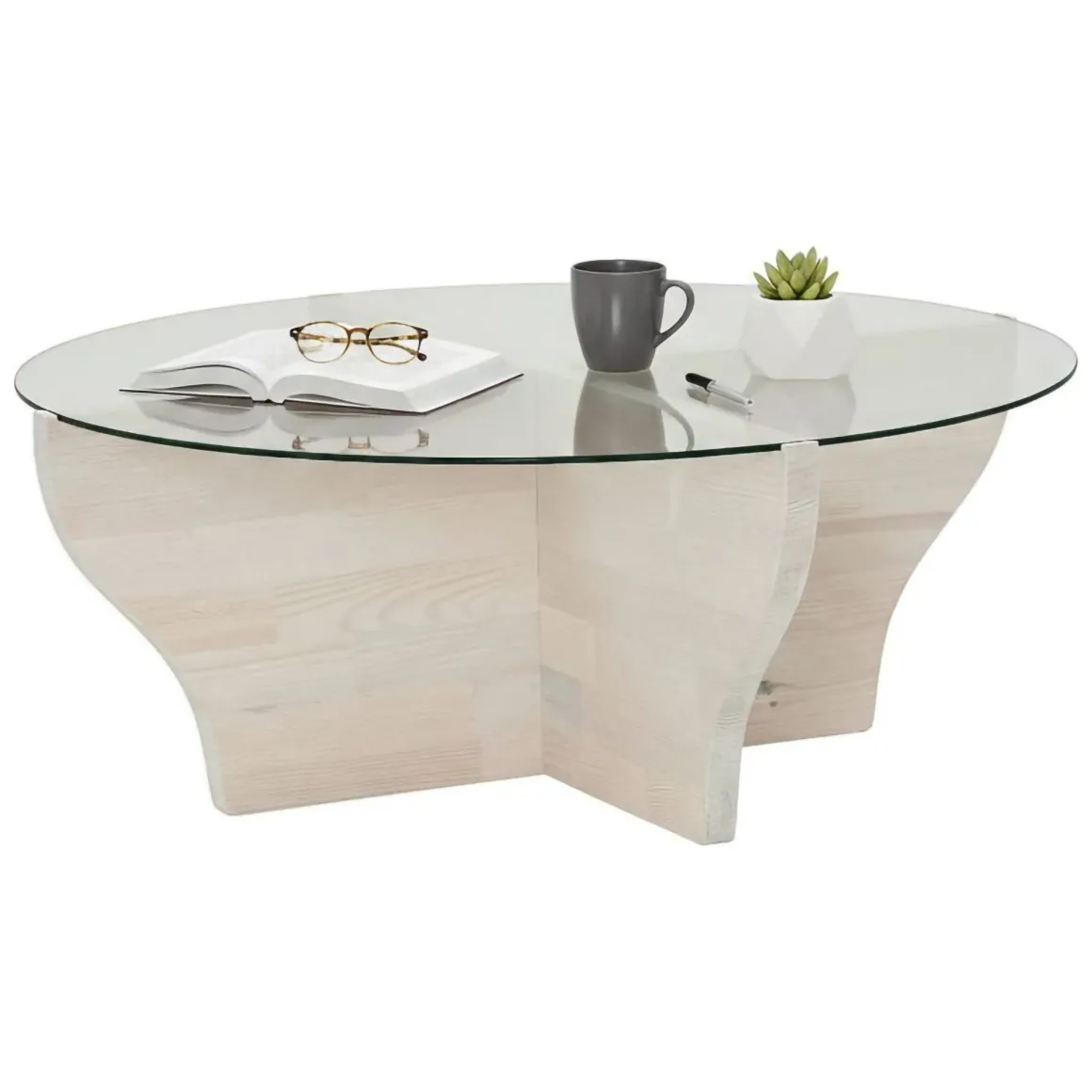 Tavolini Da Salotto > Dmora Tavolino da Salotto Portariviste Forma Rettangolare 105x65x30h cm, Materiale Piano in Vetro - Kallias Bianco