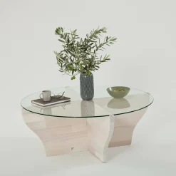 Tavolini Da Salotto > Dmora Tavolino da Salotto Portariviste Forma Rettangolare 105x65x30h cm, Materiale Piano in Vetro - Kallias Bianco