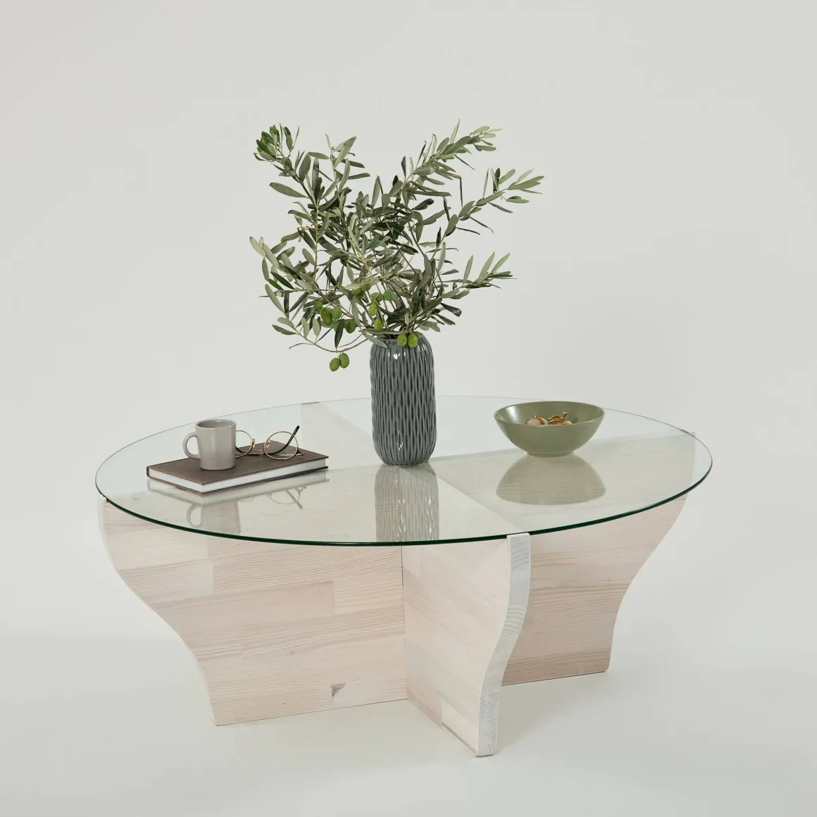 Tavolini Da Salotto > Dmora Tavolino da Salotto Portariviste Forma Rettangolare 105x65x30h cm, Materiale Piano in Vetro - Kallias Bianco