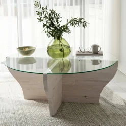 Tavolini Da Salotto > Dmora Tavolino da Salotto Portariviste Forma Rettangolare 105x65x30h cm, Materiale Piano in Vetro - Kallias Bianco