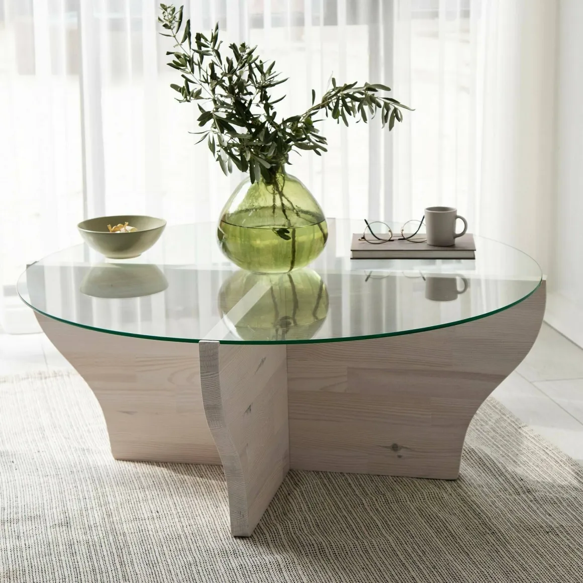 Tavolini Da Salotto > Dmora Tavolino da Salotto Portariviste Forma Rettangolare 105x65x30h cm, Materiale Piano in Vetro - Kallias Bianco