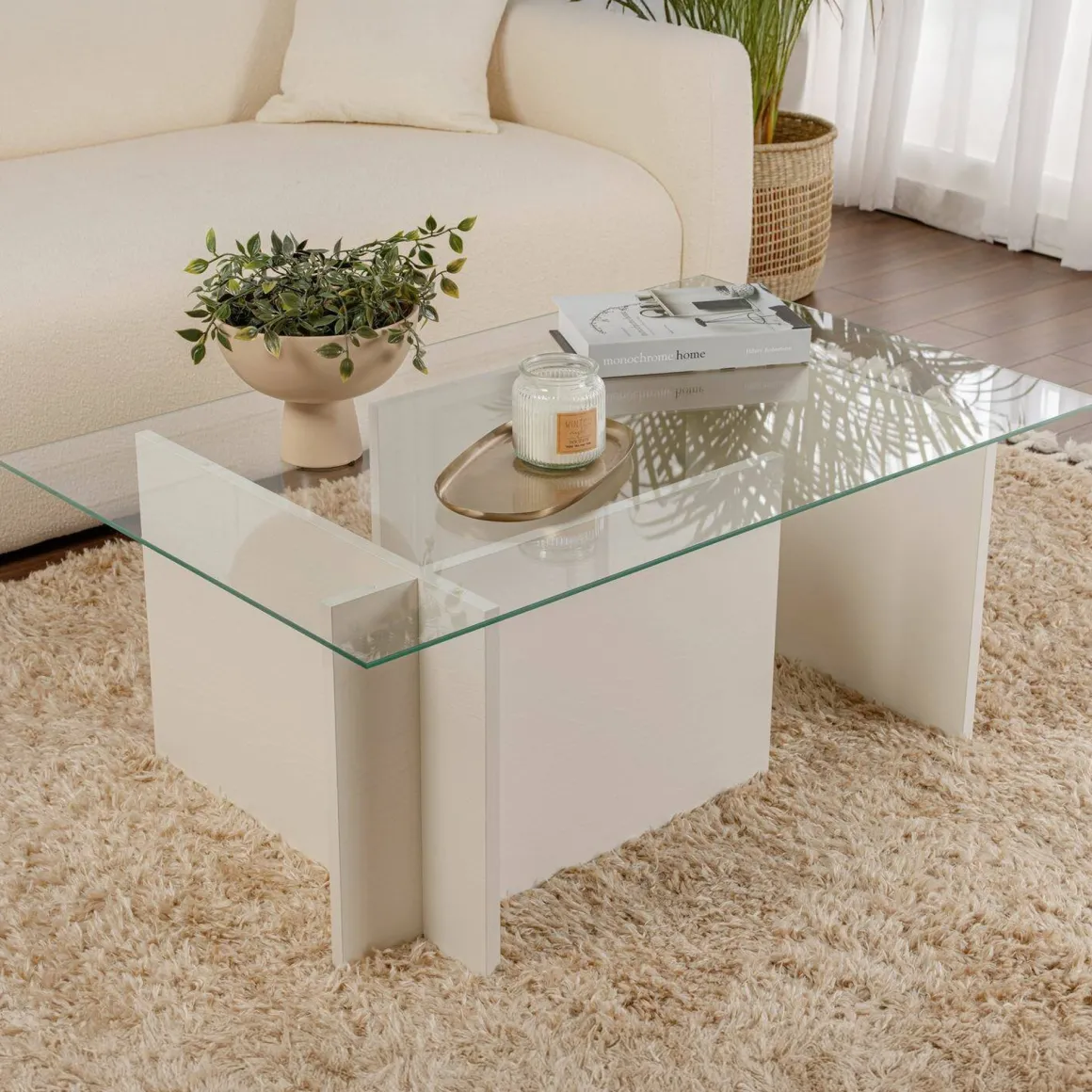 Tavolini Da Salotto|Salotto > Dmora Tavolino da Salotto Portariviste Forma Rettangolare 105x65x40h cm, Materiale Piano in Vetro - Teti Bianco