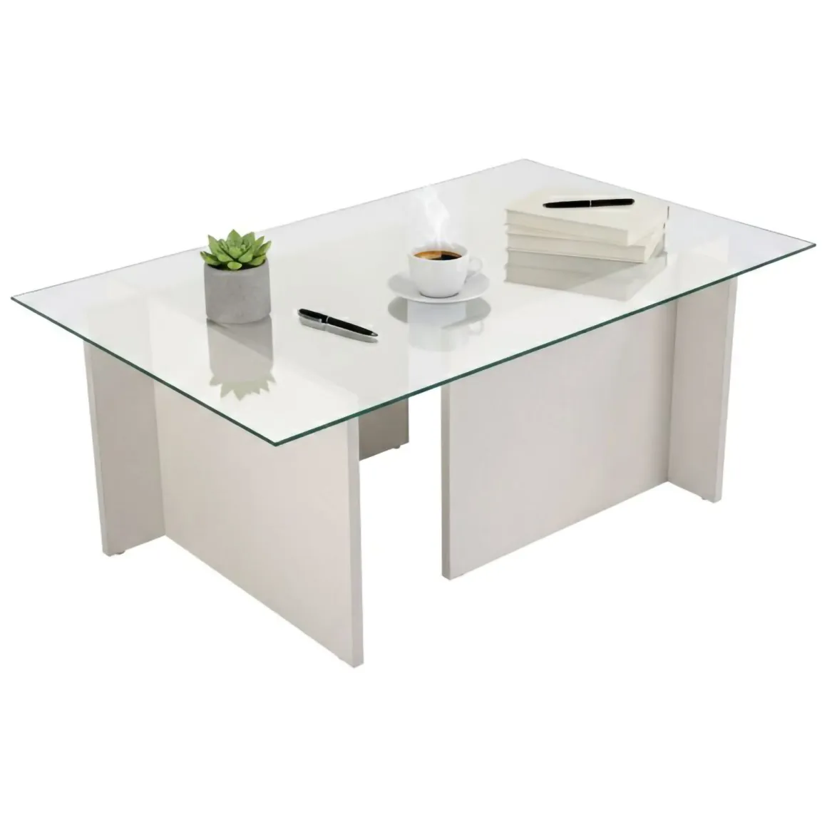 Tavolini Da Salotto|Salotto > Dmora Tavolino da Salotto Portariviste Forma Rettangolare 105x65x40h cm, Materiale Piano in Vetro - Teti Bianco