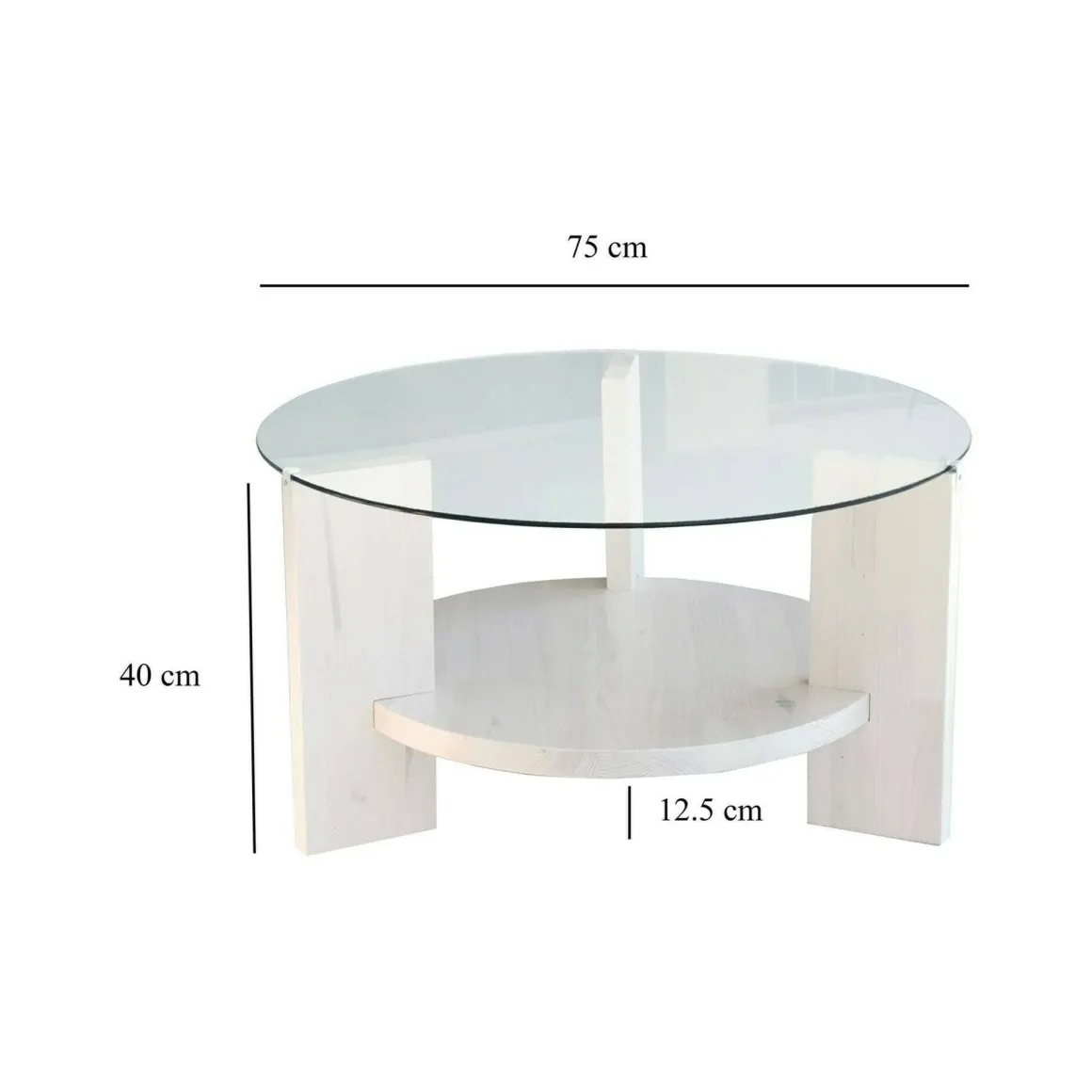 Tavolino da Salotto Bianco Portariviste Forma Rotonda 75x75x40h cm, Materiale Piano in Vetro - Felino