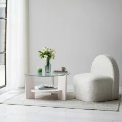 Tavolino da Salotto Bianco Portariviste Forma Rotonda 75x75x40h cm, Materiale Piano in Vetro - Felino