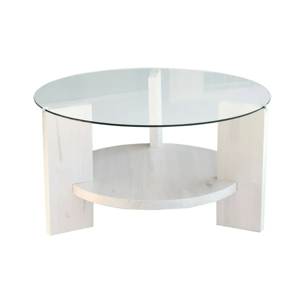 Tavolino da Salotto Bianco Portariviste Forma Rotonda 75x75x40h cm, Materiale Piano in Vetro - Felino
