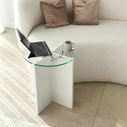 Tavolini Da Salotto > Dmora Tavolino da Salotto set 2 Pezzi Vetro Temperato Forma Rotondo 70x70x38h cm, Materiale Piano in Vetro - Genga Bianco