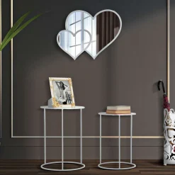 Tavolini Da Salotto > Dmora Tavolino da Salotto Bianco Trasparente set da 2 Forma Rotondo 43x43x60h cm, Colore Ripiano Trasparente - Chamba Trasparente, Bianco