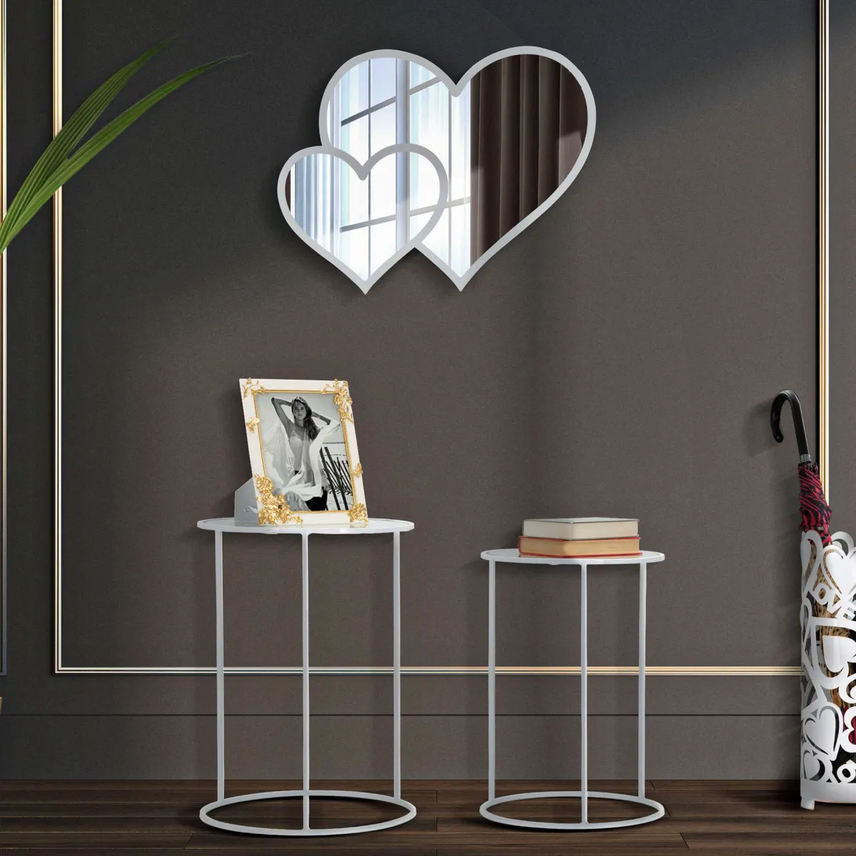 Tavolini Da Salotto > Dmora Tavolino da Salotto Bianco Trasparente set da 2 Forma Rotondo 43x43x60h cm, Colore Ripiano Trasparente - Chamba Trasparente, Bianco