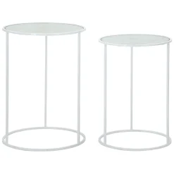 Tavolini Da Salotto > Dmora Tavolino da Salotto Bianco Trasparente set da 2 Forma Rotondo 43x43x60h cm, Colore Ripiano Trasparente - Chamba Trasparente, Bianco