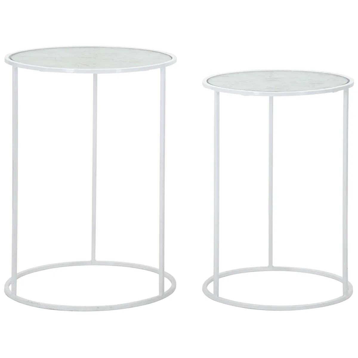 Tavolini Da Salotto > Dmora Tavolino da Salotto Bianco Trasparente set da 2 Forma Rotondo 43x43x60h cm, Colore Ripiano Trasparente - Chamba Trasparente, Bianco