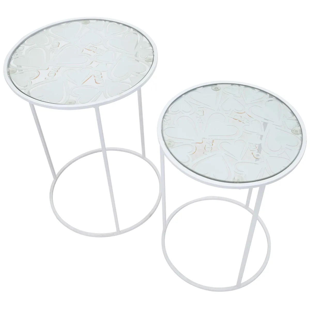 Tavolini Da Salotto > Dmora Tavolino da Salotto Bianco Trasparente set da 2 Forma Rotondo 43x43x60h cm, Colore Ripiano Trasparente - Chamba Trasparente, Bianco
