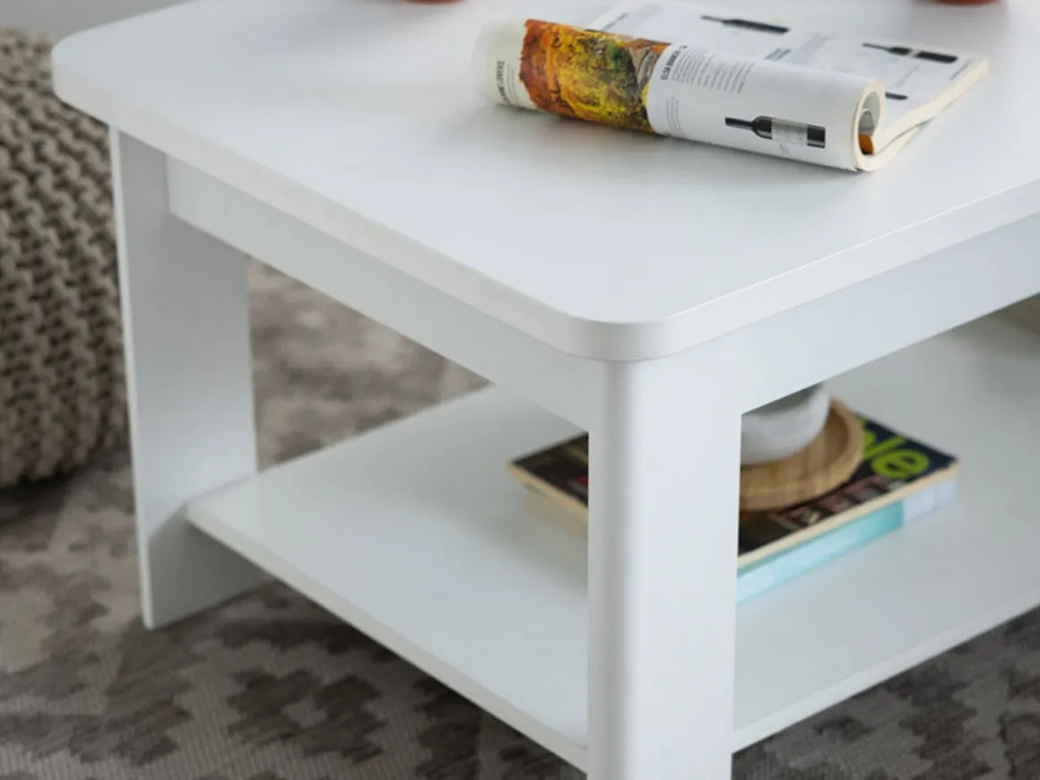 Tavolini Da Salotto > Dmora Tavolino da Salotto un Vano Forma Rettangolare 45x30x52h cm, Materiale Piano in Legno Nobilitato - Vocca Bianco