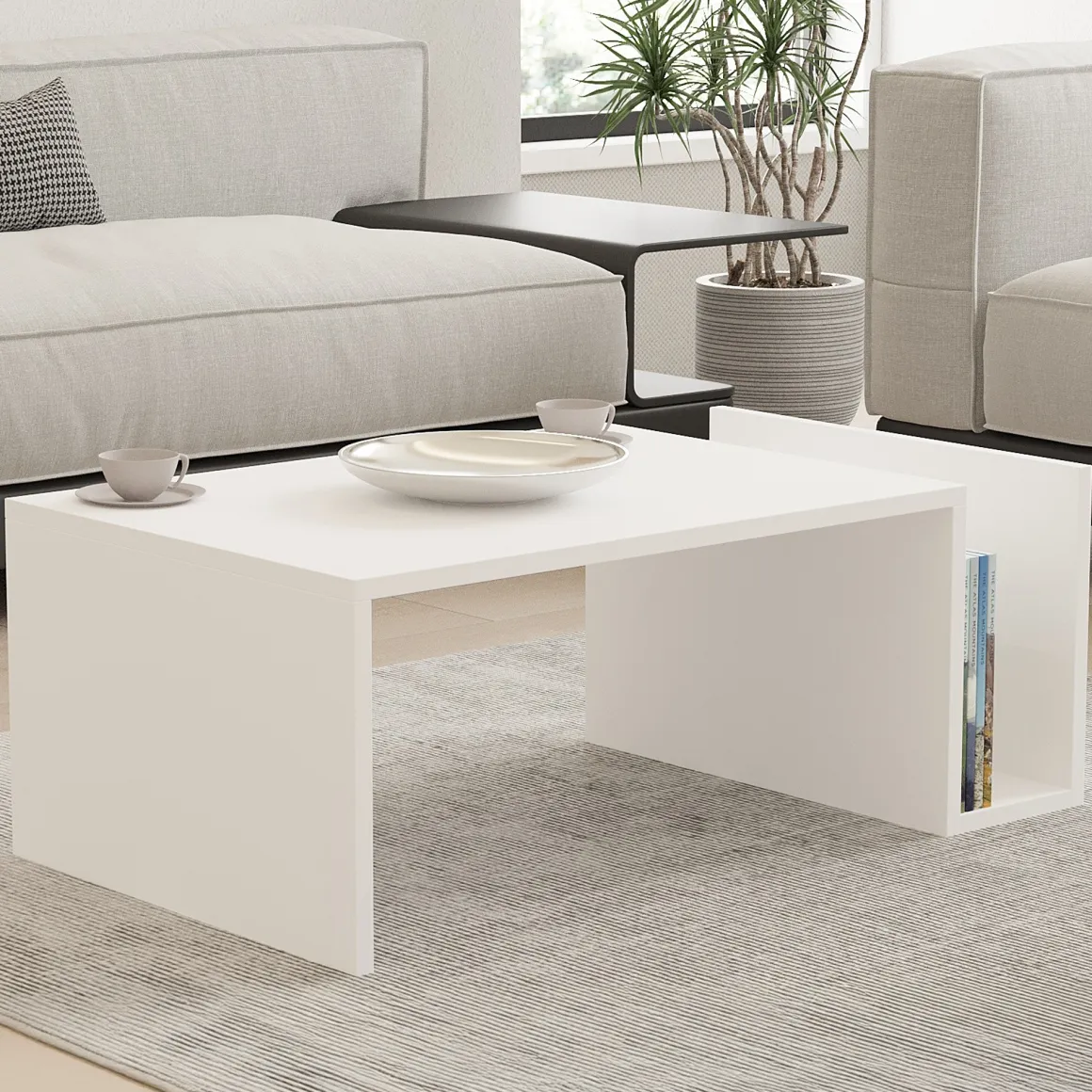 Tavolini Da Salotto > Dmora Tavolino da Salotto un Vano Forma Rettangolare 90.5x50.5x41.5h cm, Materiale Piano in Legno Nobilitato - Piraino Bianco